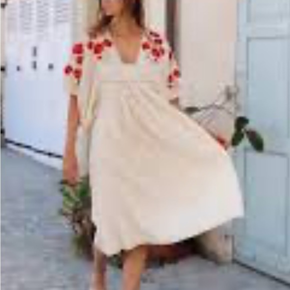 St. Roche Vintage Inspired Boho Embroidery Flowers Midi Dress Peasant Bohemian M - Picture 2 of 16